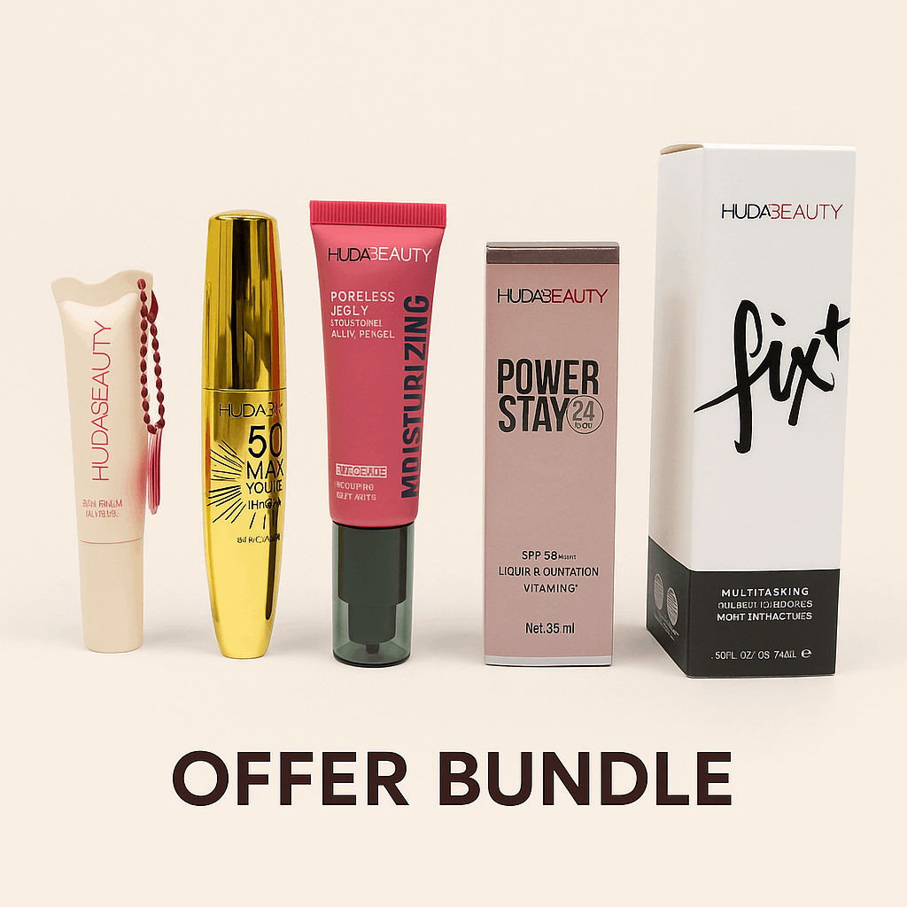 Huda Beauty 5-in-1 Ultimate Glam Bundle – Buy 3 Get 2 FREE Limited Offer