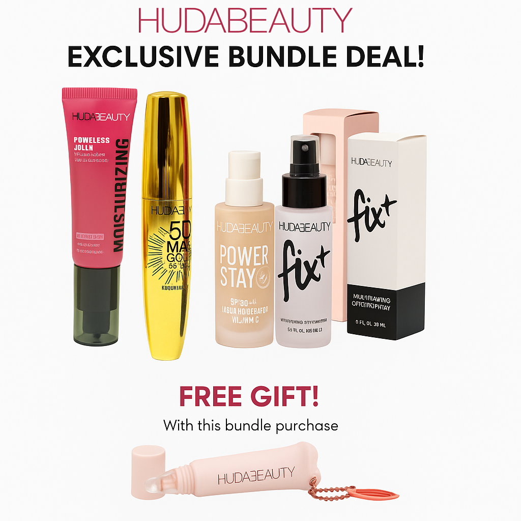 Huda Beauty 5-in-1 Ultimate Glam Bundle – Buy 3 Get 2 FREE Limited Offer
