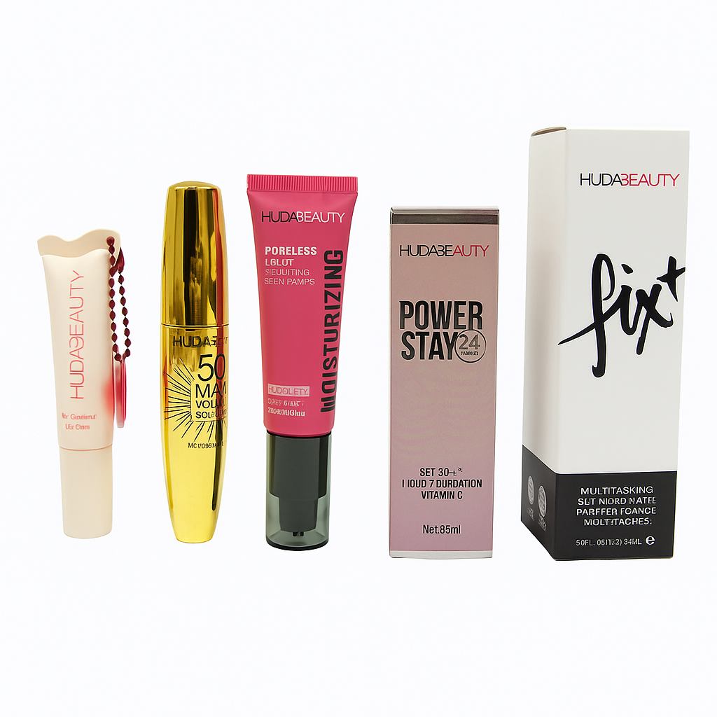 Huda Beauty 5-in-1 Ultimate Glam Bundle – Buy 3 Get 2 FREE Limited Offer